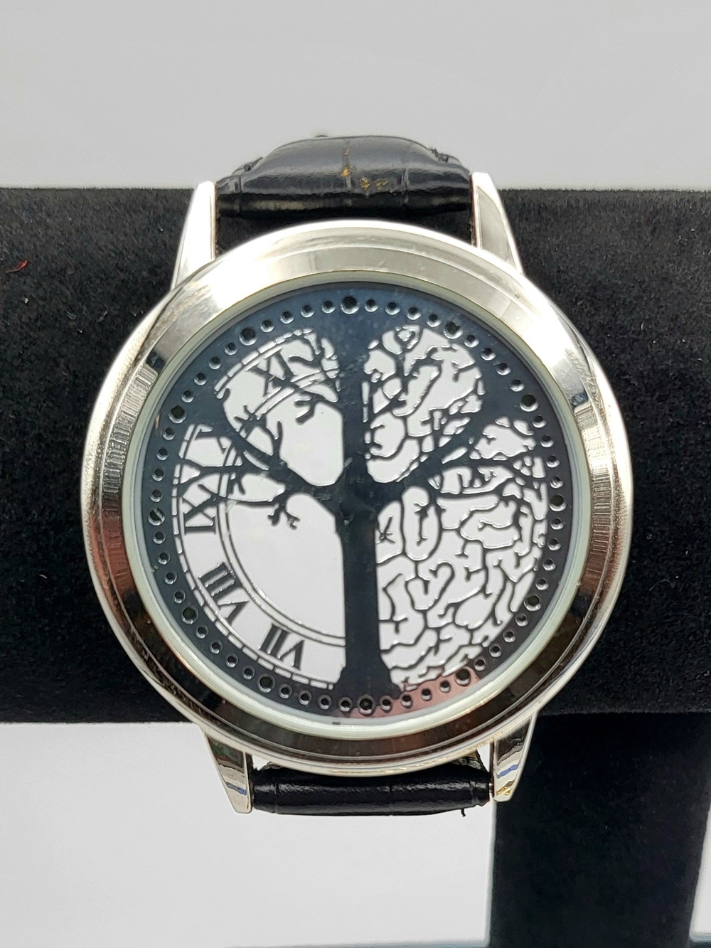 Tree of Life LED Touch Screen Digital Watch Black Genuine Leather Band
